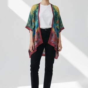 Multicolor Open-Front Women's Silk Kimono